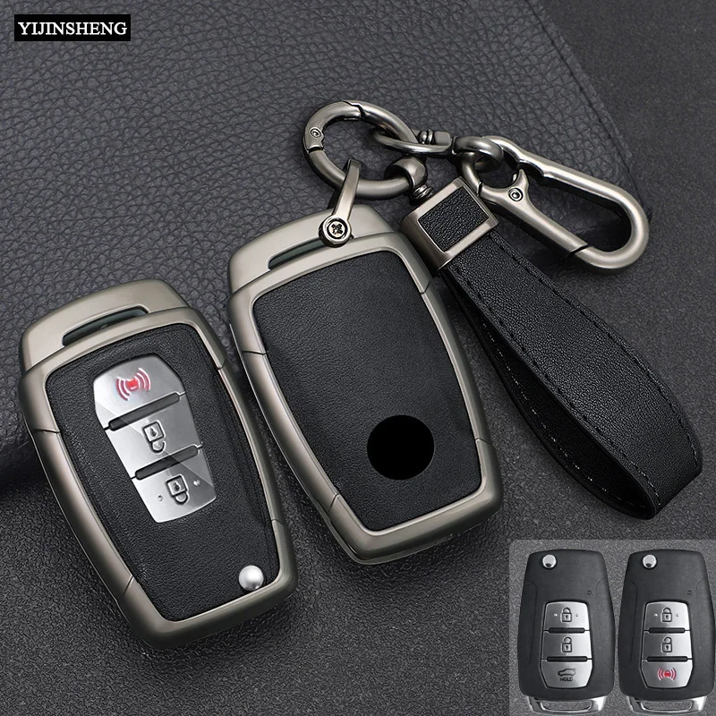 Zinc Alloy + Leather Car Key Case Cover Skin Holder For Ssang Yong Kyron 2 Sanka Actyon Korando Tivoli 3 Button Flip Remote Key