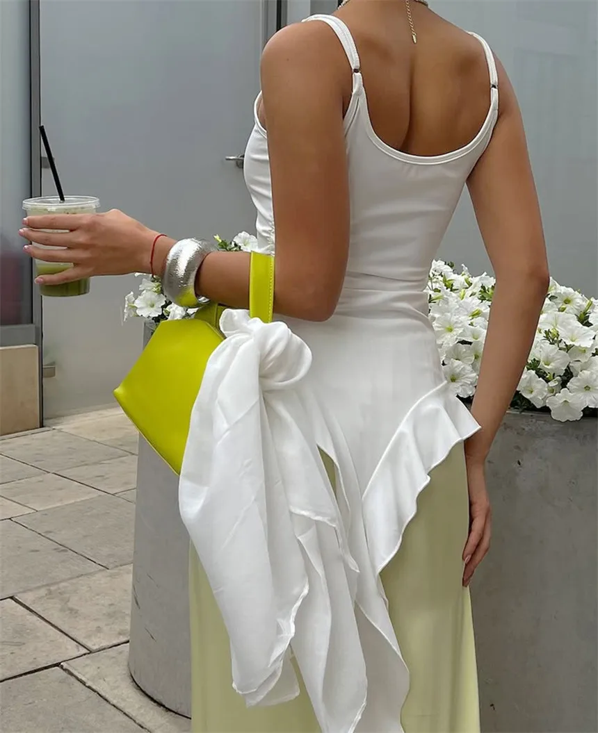 Summer White Ruffled Vest Top Women's Tassel Fashion Backless Patchwork Solid Cropped Top Pullover Female Y2k Tank Top New 2026
