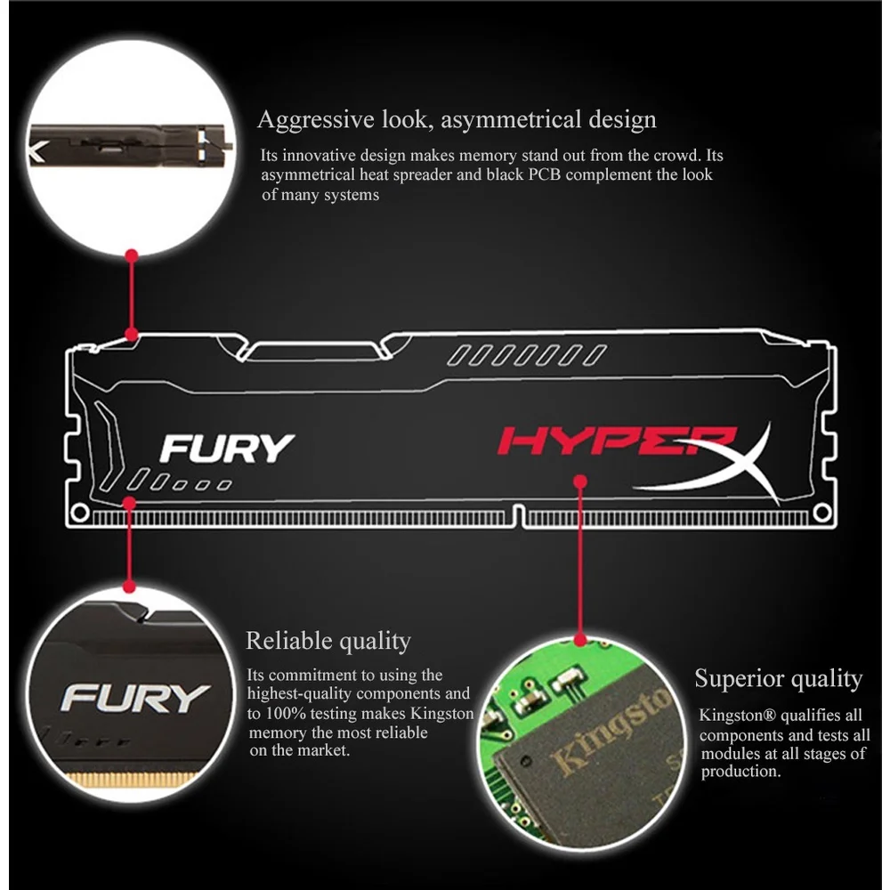 HyperX FURY سطح المكتب DDR4 RAM 4GB 8GB 16GB 2133Mhz 2400Mhz 2666Mhz 3200Mhz DIMM لعبة الذاكرة