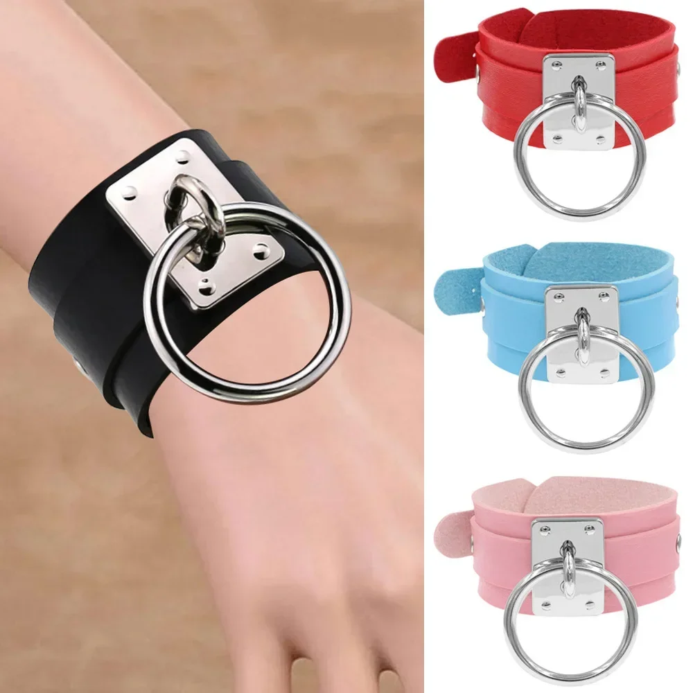 Individuality Punk Gothic Harajuku Rock and roll Simple Fashionable Street dance Handwork PU Metal Ring Bracelet Wristband