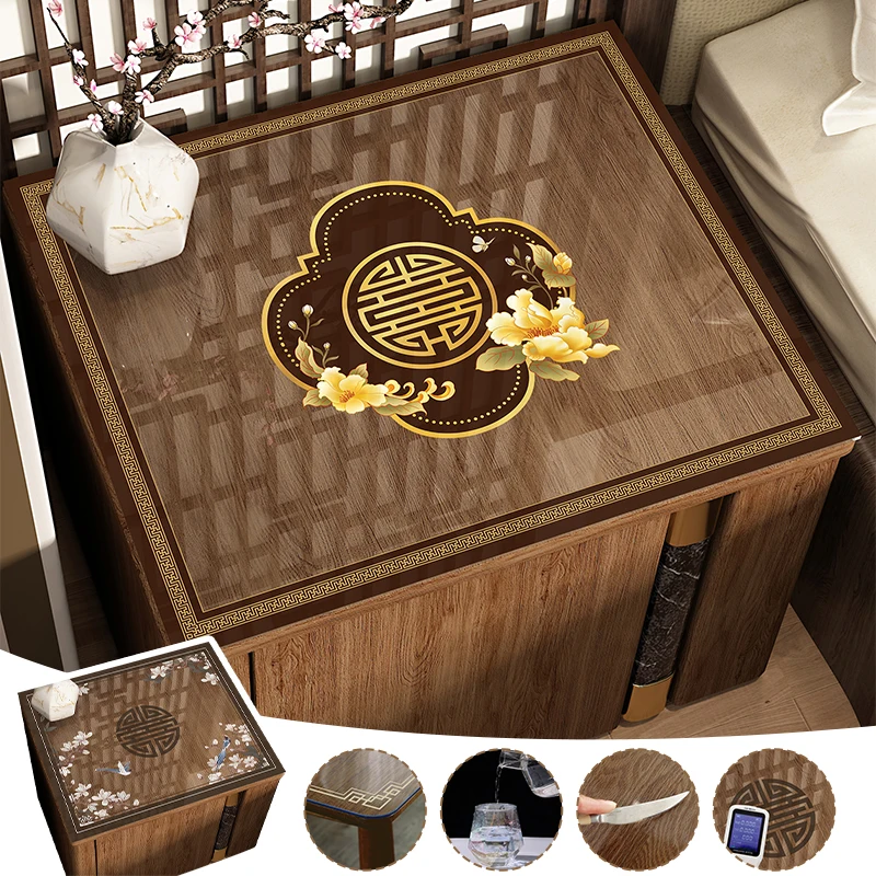 50*50cm Chinese Style PVC Transparent Table Mat Waterproof Anti-slip Soft Table Cover For Home Living Room Bedside Table Cloth