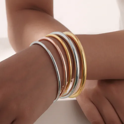 여성용 스테인레스 스틸 팔찌, 라운드 미니멀리스트 우아한 실버 골드 컬러 팔찌, 여성 액세서리, 인기 쥬얼리 