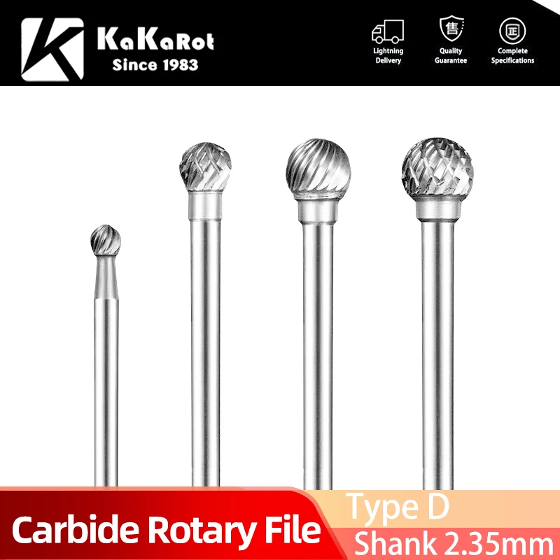 KaKarot 2.35mm Shank Type D D2.35 D3 D4 D5 Tungsten Carbide Rotary Files Burr Drill Bits CNC Engraving Rotary Tool Cutter Lime