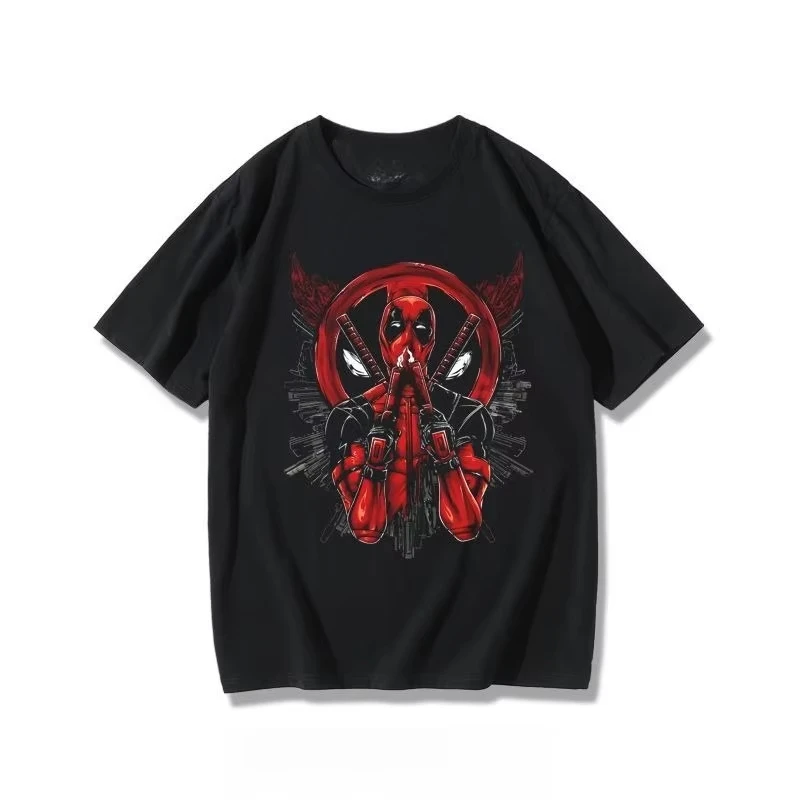 مارفل ديدبول الكرتون فيلم تي شيرت مطبوع صيف جديد للرجال والنساء حجم كبير فضفاض الاتجاه غير رسمي قصيرة الأكمام