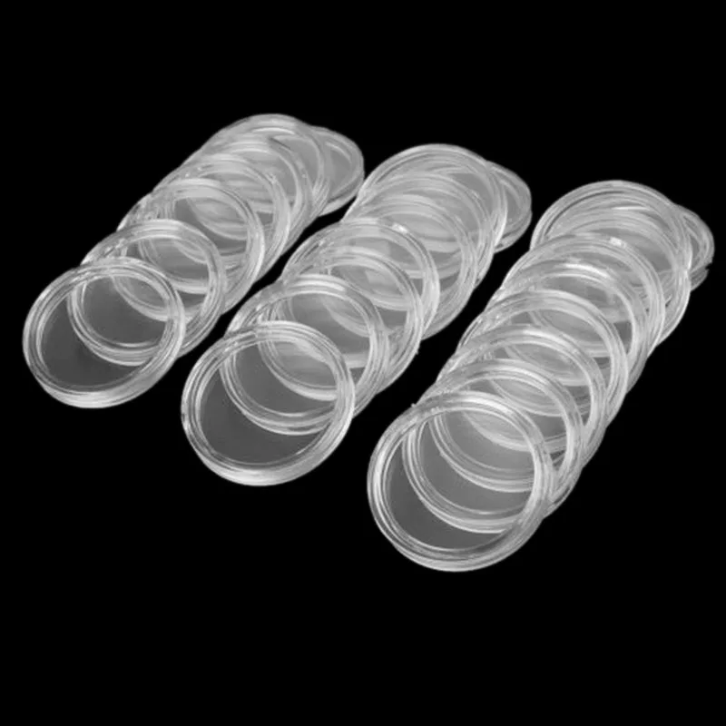 100Pcs 21mm Plastic Coin Capsules Box Storage Clear Round