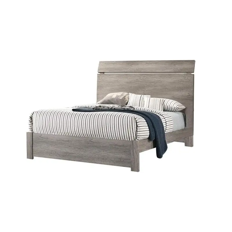 إطار سرير رمادي بسيط وحديث بحجم كوين - أثاث خشبي قطعة واحدة بتصميم صفائح ورقية