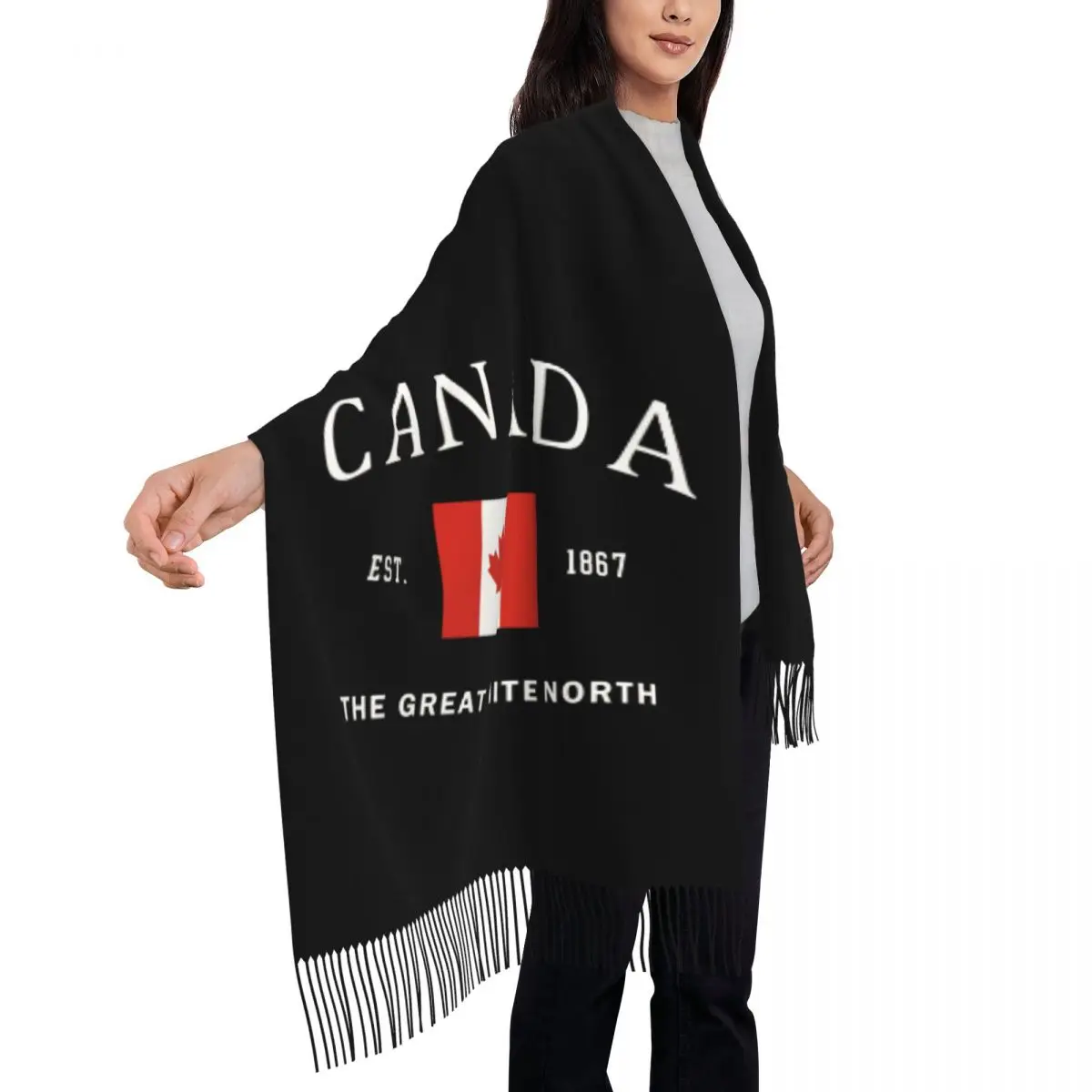 맞춤형 캐나다 국기 태슬 스카프 여성용 부드러운 캐나다 애국심 숄 랩 여성 겨울 가을 스카프