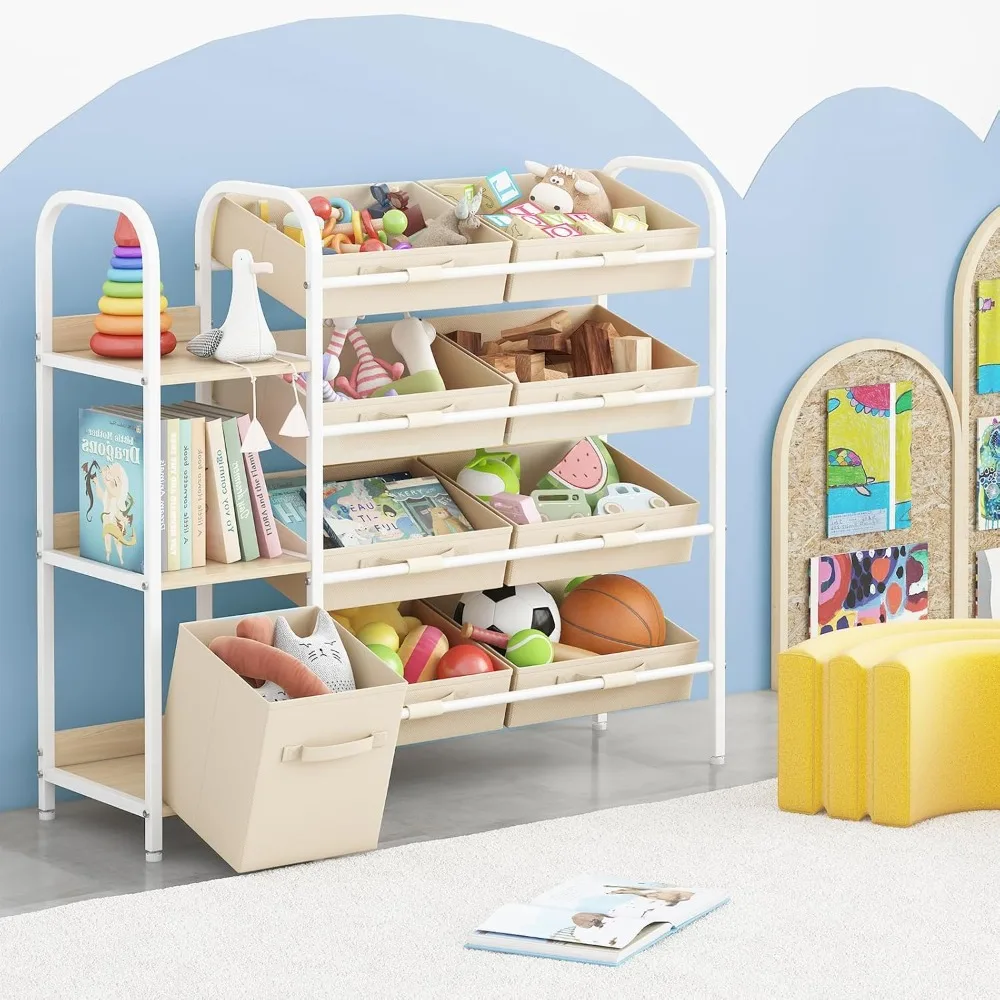 منظم تخزين بأدراج قماشية مع رف كتب من 3 طبقات للأطفال، حل تخزين ألعاب الحضانة #5