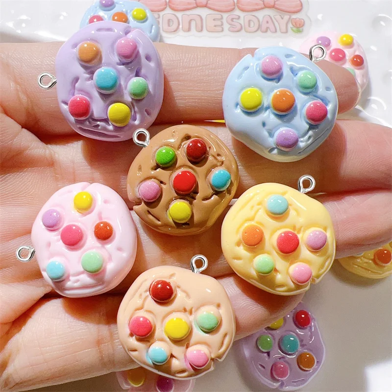 10Pcs Cartoon Color Candy Bean Biscuit Resin Charms Kid Simulation Food Toy Craft Supplies DIY Keychain Jewelry Decorate Pendant