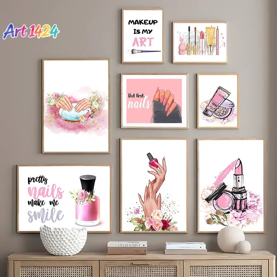 Nail Salon Nordic Posters And Prints Nail Polish Wall Art Mural Makeup Tools Lipstick Manicure Canvas Painting Beauty Room De