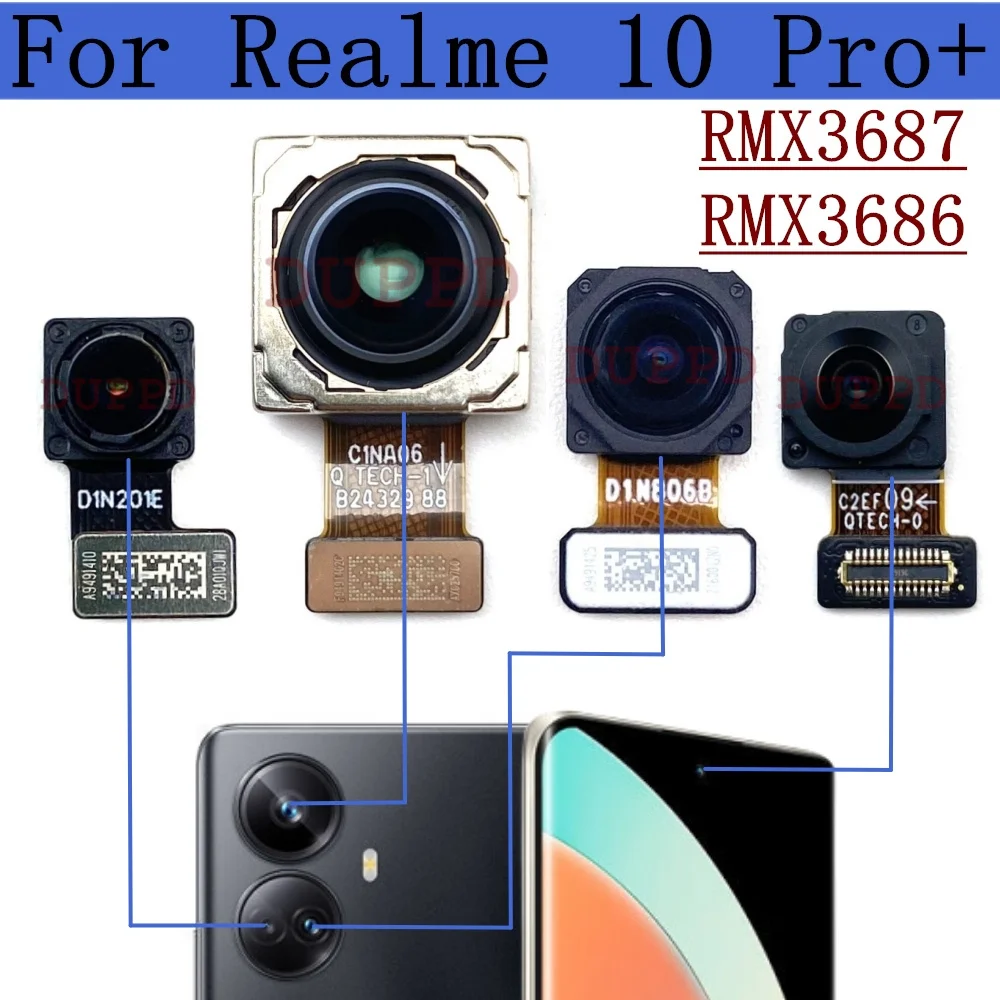 Original Front Rear Camera For Realme 10 Pro+ Plus RMX3687, RMX3686 Small Facing Back Wide Main Camera Module Flex Cable