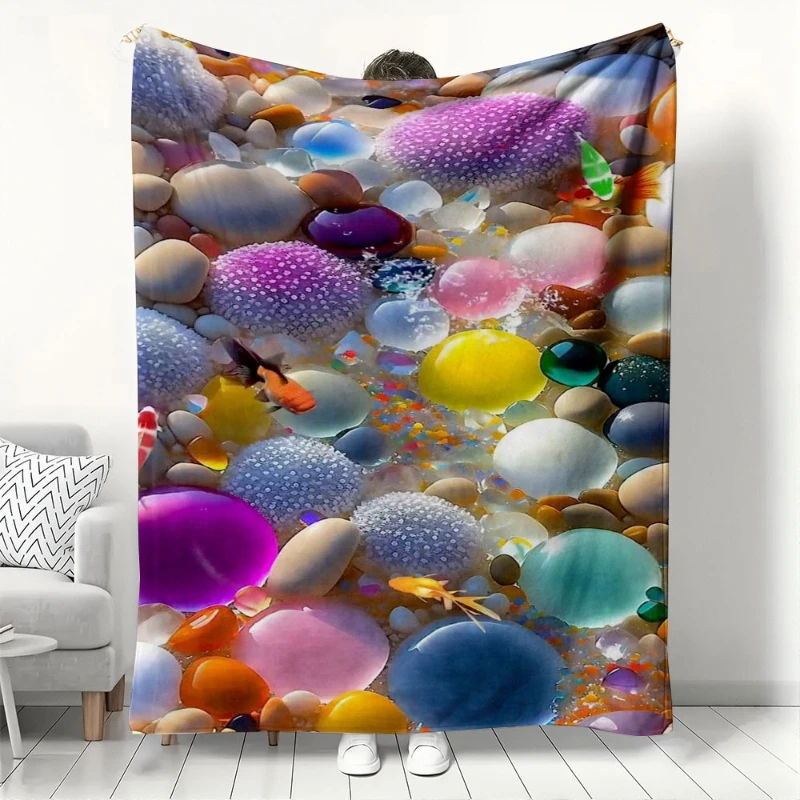 

Яркое подводное одеяло с галькой и золотой рыбкой, мягкое уютное флисовое одеяло для дивана-кровати, дивана, домашнего декора, одеяло на все сезоны