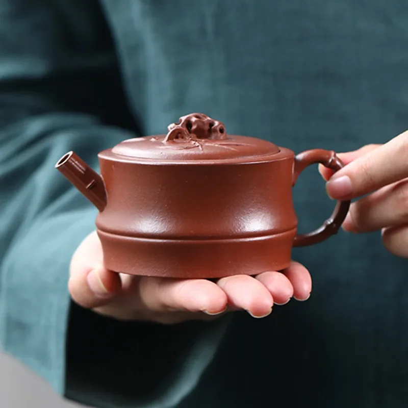 Yixing Handmade Purple Clay Teapot Beauty Tea Infuser Kettle Hand-carved Bamboo Leaf Stone Tea Pot Chinese Zisha Tea Set 180ml