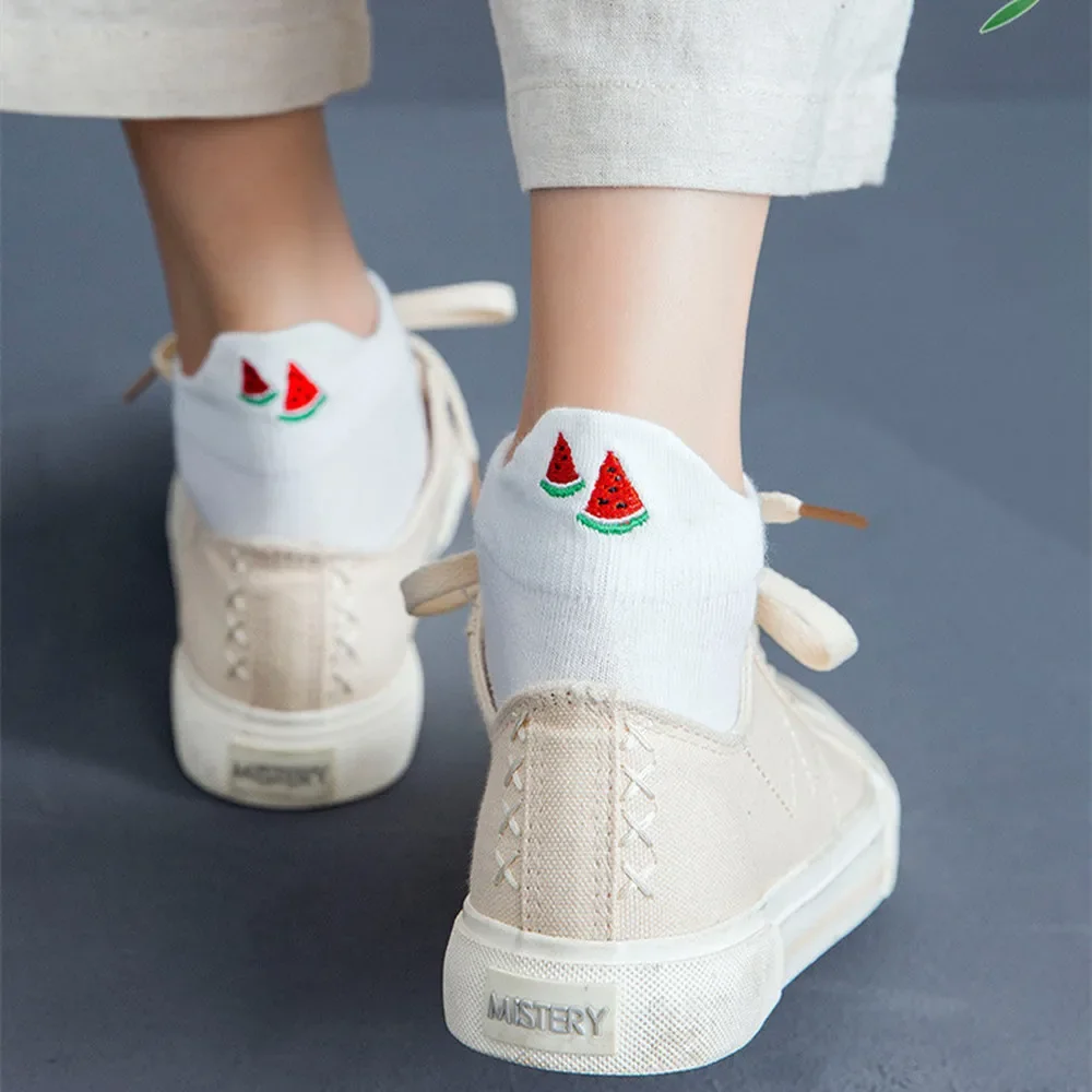 Strawberry Watermelon Peach Banana Pinapple White Socks Women Embroidery Harajuku Ankle Sock Avocado Short Socks Wholesale