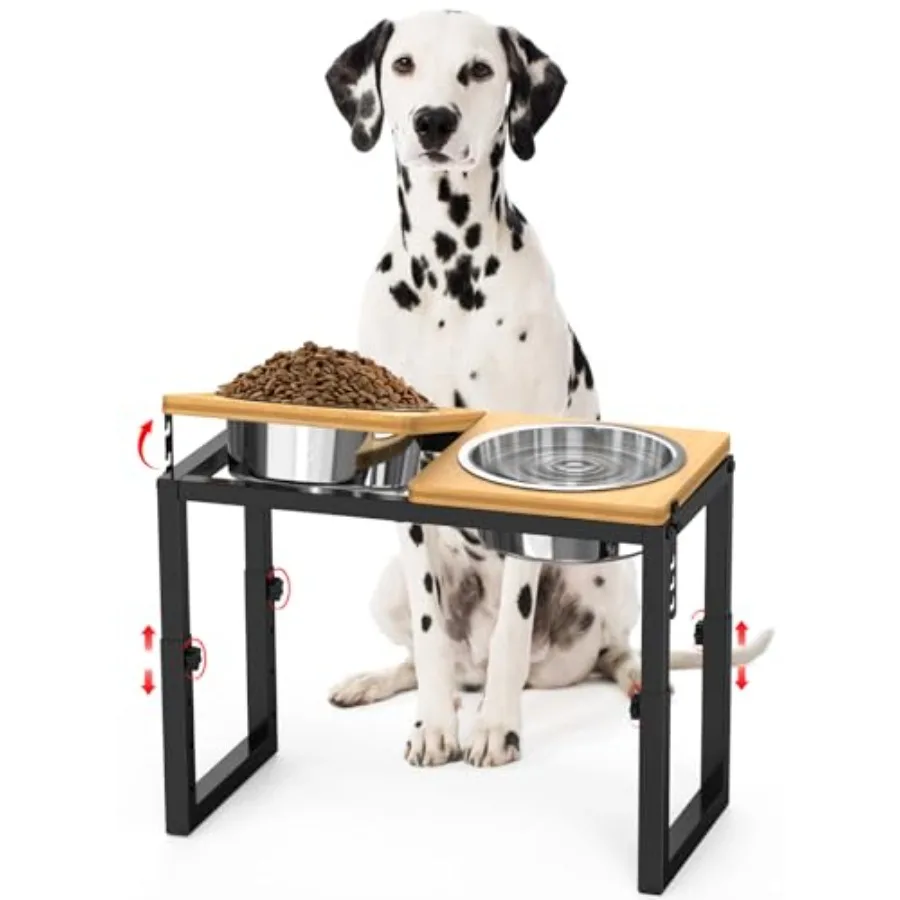 

4 Height 9.6" to15 and Angle (0-20°) Adjutable Raied Dog Bowl tand Eevated Dog Bow for ediu arge ized Baboo Feeding tation with