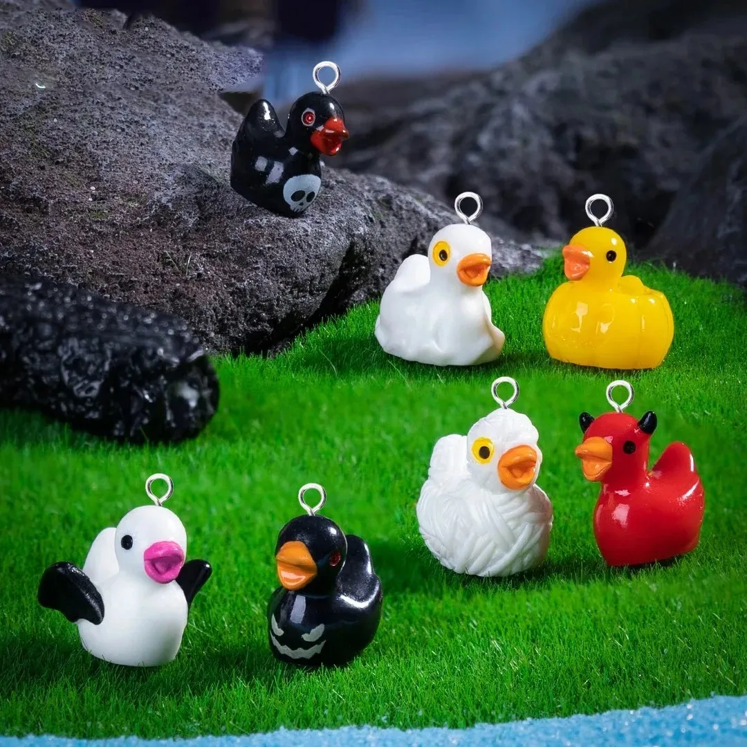10Pcs Flatback Kawaii Devil Duck Skeleton Resin Charms Halloween Animal Pendants DIY Keychain Jewelry Making Supplies