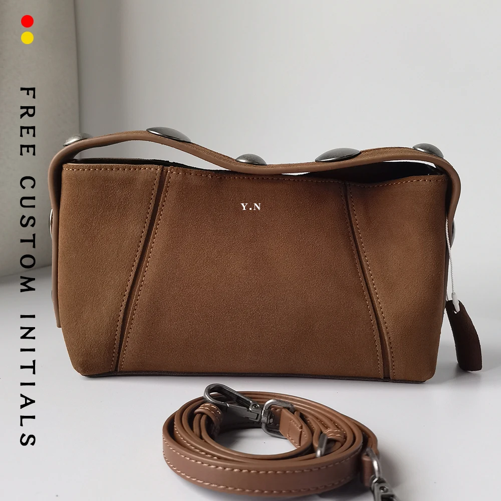 

Vintage Minimalist Soft Nubuck Leather Tote Bag Women New Lazy Style Commuter Versatile Shoulder Crossbody Handbag Daily Use
