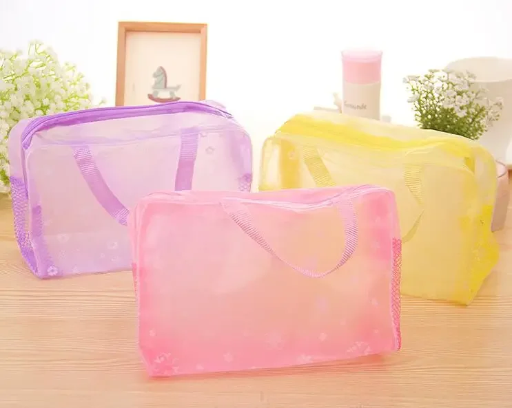 Make Up Organizer Bag Toiletry Bathing Storage Bags Women Waterproof Transparent Floral PVC Travel Cosmetic Bag Neceser Mujer