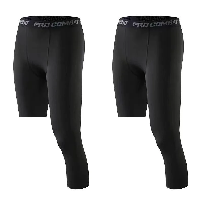 Heren Basislaag Oefenbroek Compressie Strakke Sport Cropped Een Been Legging Basketbal Voetbal Yoga Fitness Broek