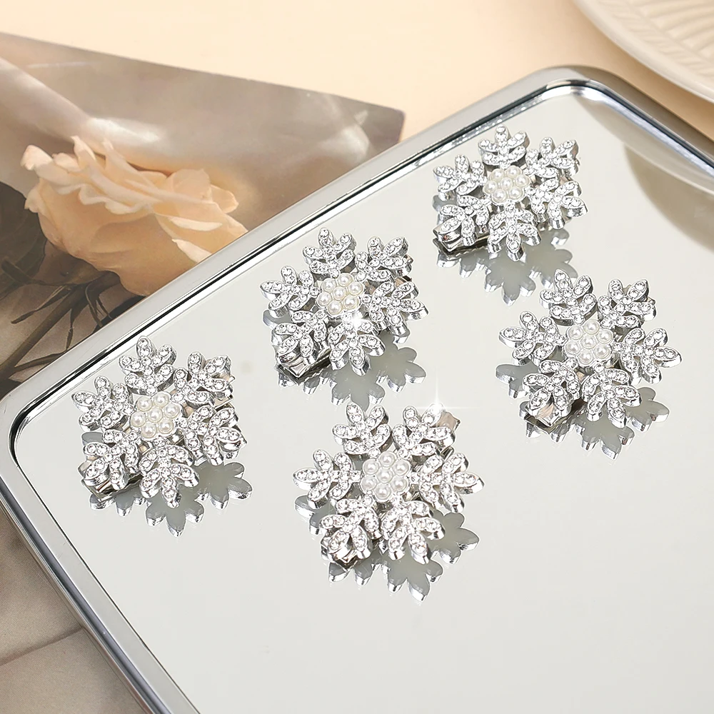 10PCS Winter Snowflake Pearl Hair Clip Shiny Christmas Hairpins Bobby Pin Women Fashion Cute Pearl Barrettes Headwear Accessory