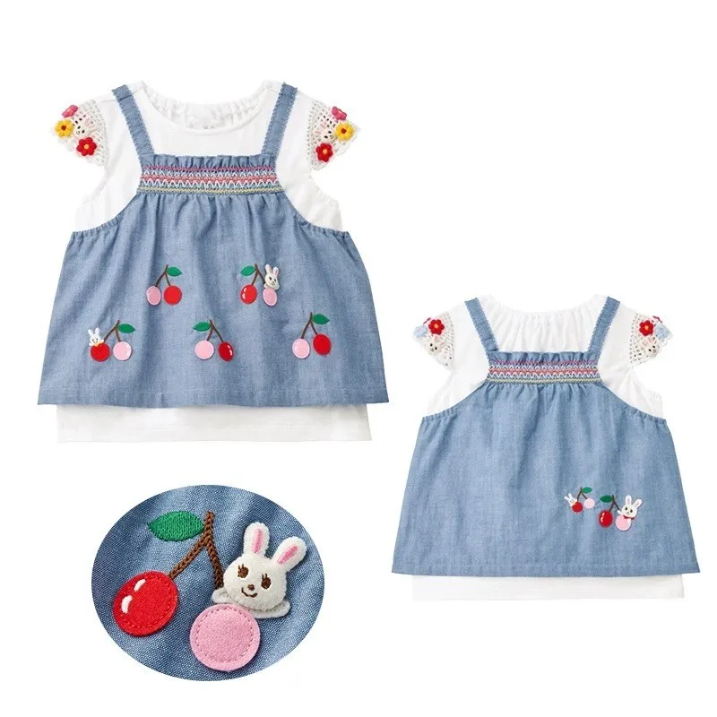 

1-6T baby girls clothes High quality girl embroidered top sweet girl short sleeved T-shirt