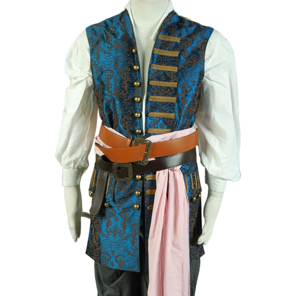 Fantasy Male Men Pirate Cosplay Jack Hat Wig Beard Costume Vest Only Men Role Play Vest Fantasia Halloween Carnival Party Suits