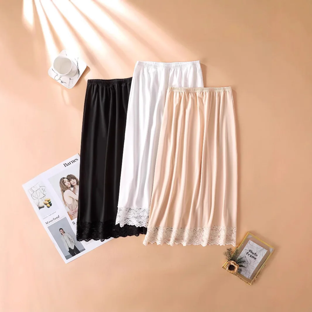 

2 Lengths Basic Underskirt Modal Female Half Length Skirt Lace Slip Innerwear Short Skirt Women Half Slip Dress Long Petticoat