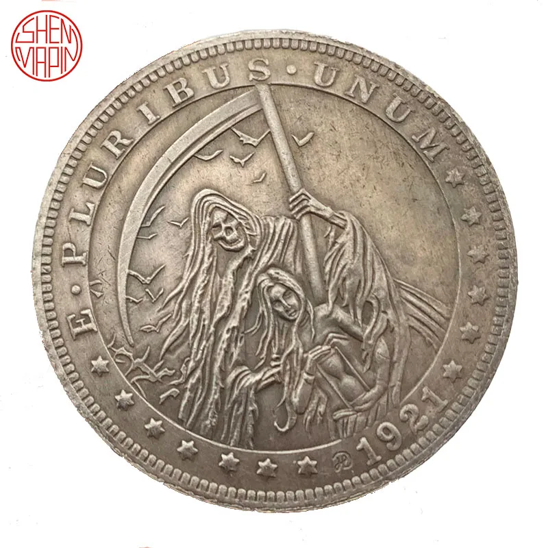 1921 Scythe Wizard Commemorative coin All Saints' Day Life Hourglass Brass Silver Coin Hand Play Hobo Nickel Coin