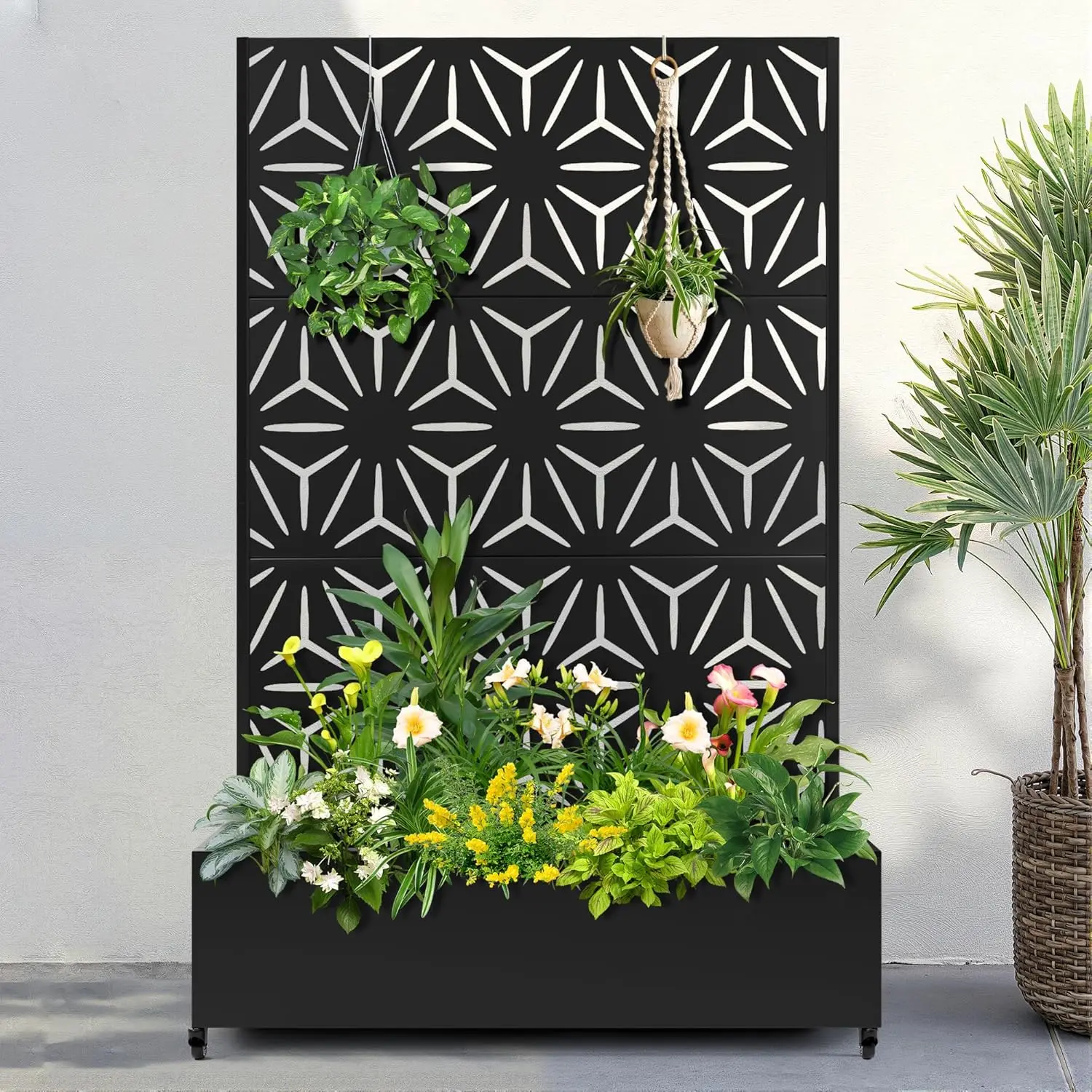 

Metal Raised Garden Bed with Wheels and Trellis,73"x47"x16" Planter Box for Climbing Plants, Vegetables & Vines, Features Privac