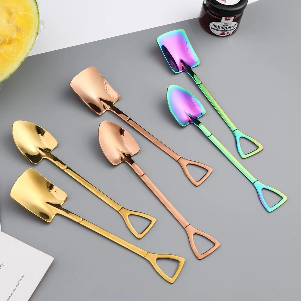 304 Stainless Steel Spoon Spade Retro Kitchen Tableware Watermelon Ice Cream Honey Coffee Spoon Creative Personality Spoon Gift