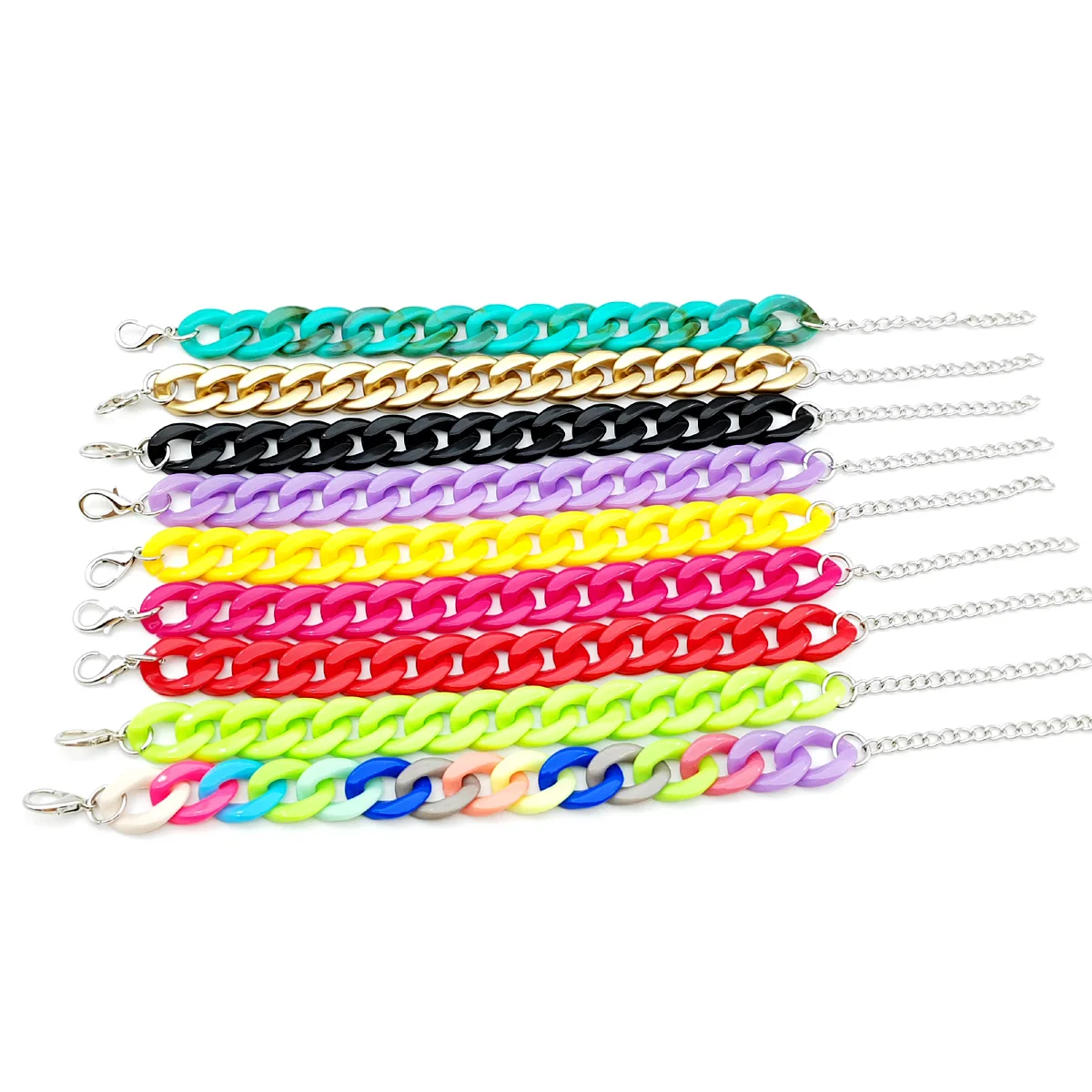 Thick Rainbow Acrylic Link Chain Bracelets for Women Custom Colorful Resin Bracelet & Bangles Trendy Fashion Jewelry Gift