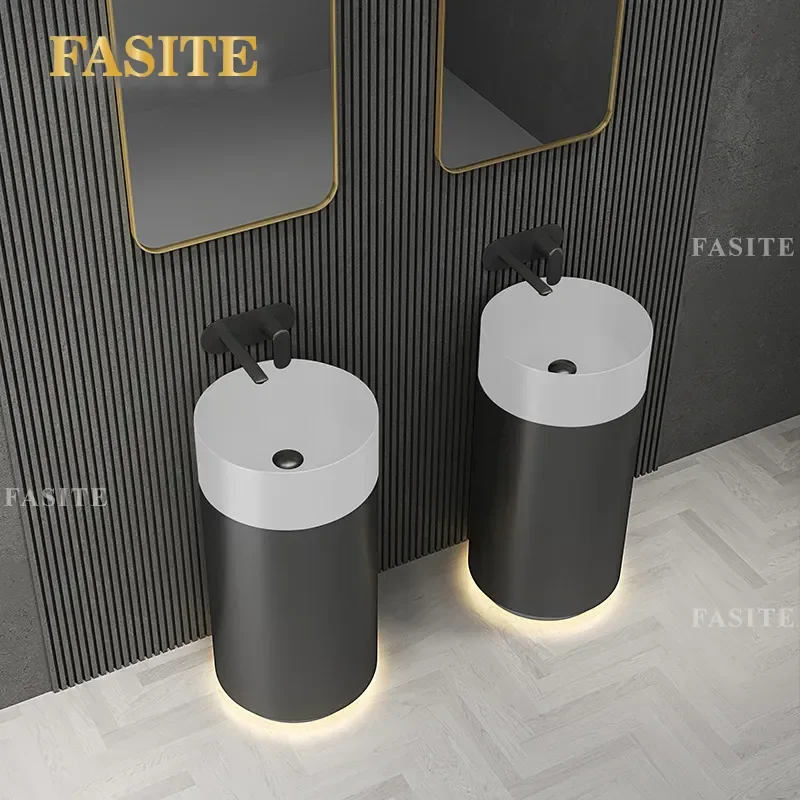 304 Stainless Steel Floor to Ceiling Wash Basin Hotel Bar Round Column Basin Bathroom Balcony Creative Wash Basin