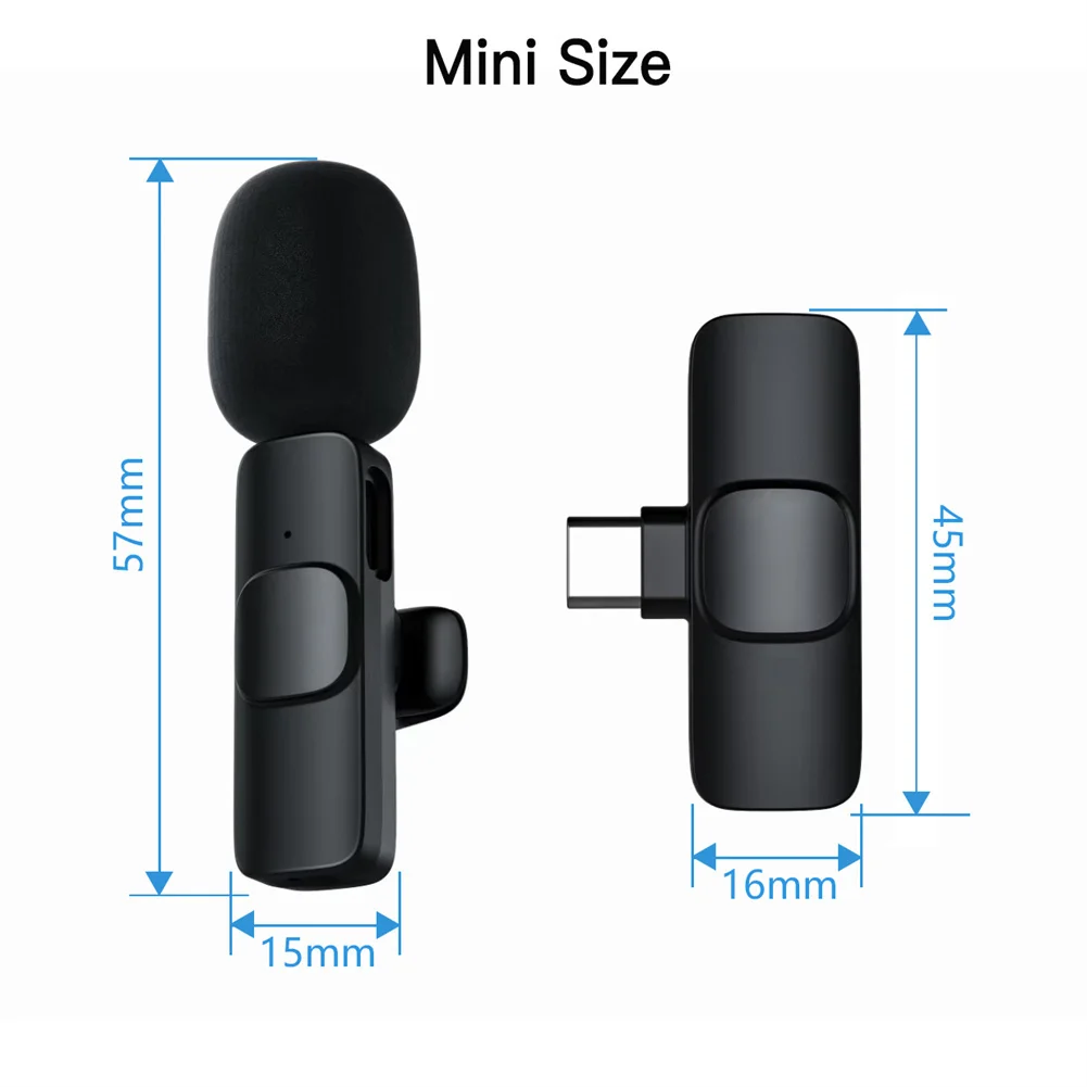 Sem fio Tipo C Mini Microfone Lavalier, Redução de Ruído, Lapel Mic, Clip On, Gravação de Vídeo, Vlog, 1 a 2, Novo