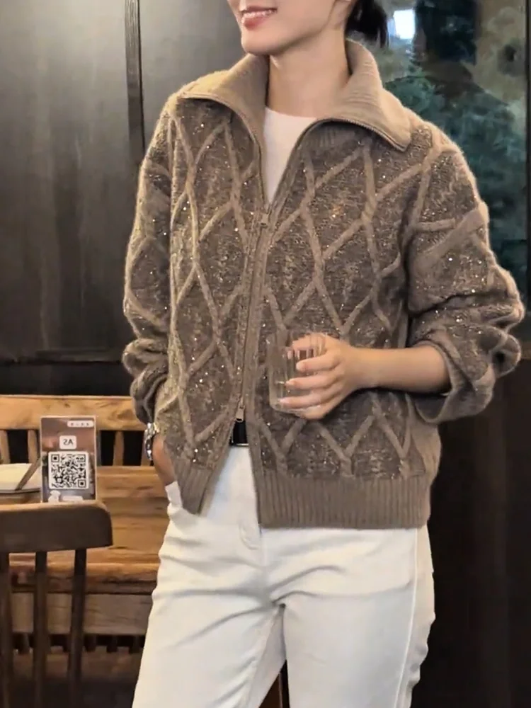 

Корейский блестящий вязаный кардиган, свободный крой, длинный све, теплый повседневный топ для похудения большого размера для осеннего сезона