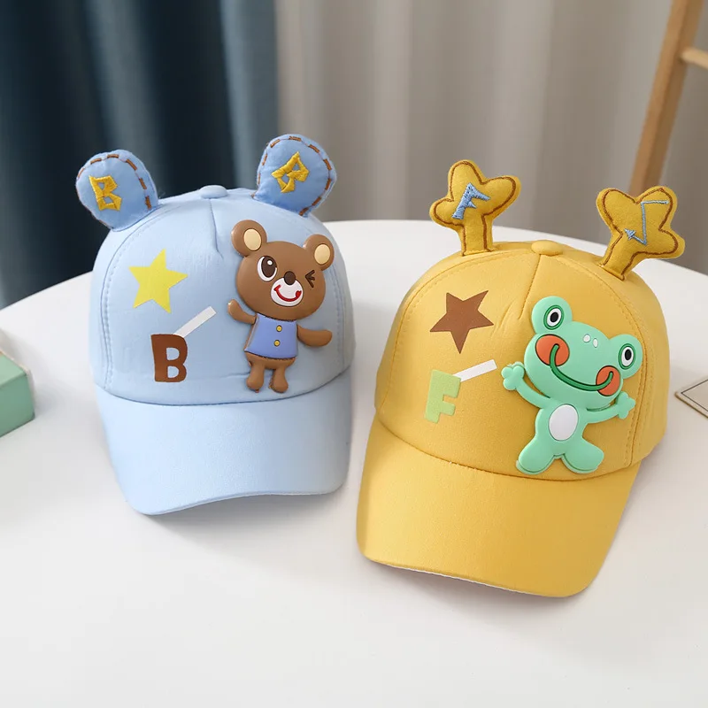 Spring Summer Children Cartoon Baseball Cap With Ear Animal Frog Rabbit Bear Kids Bonnet Baby Sun Hat For Boy Girl