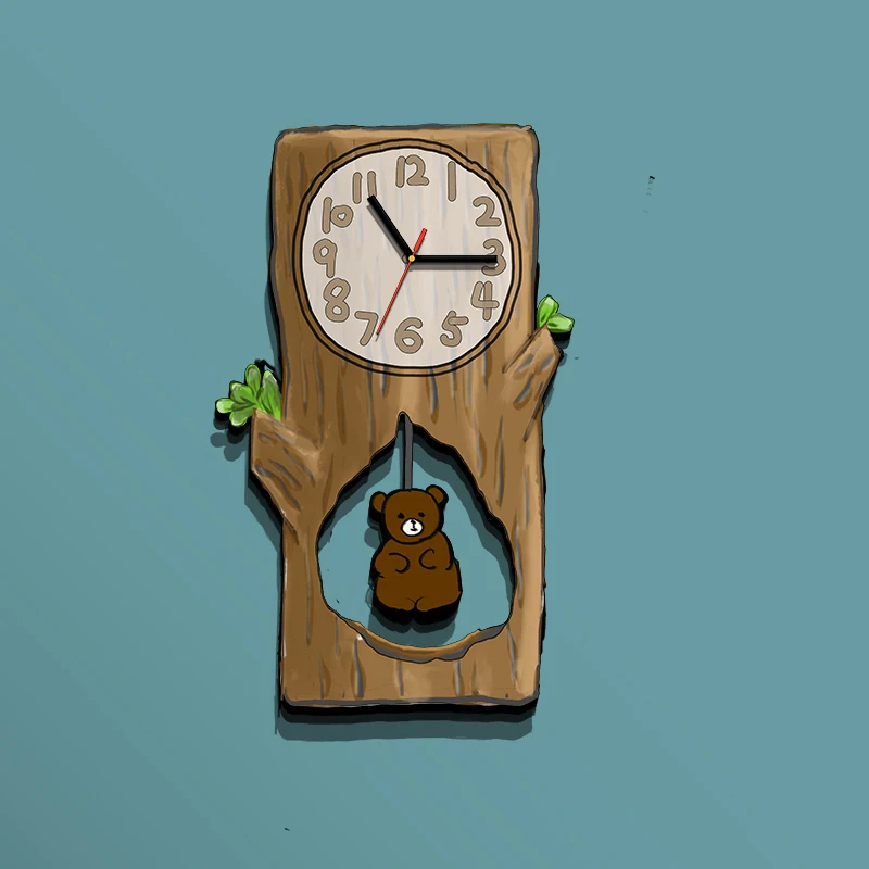 Small Fresh Tree Hole Bear Swing Hanging Clock Household Personality Creative Modern Cute Simple Mute Clock Save Electricity