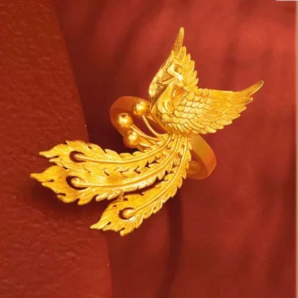 

Женское кольцо из 24-каратного золота (AU999) с градиентом Феникса | Градиентные матовые крылья, кованое свечение с эмалевым наконечником.