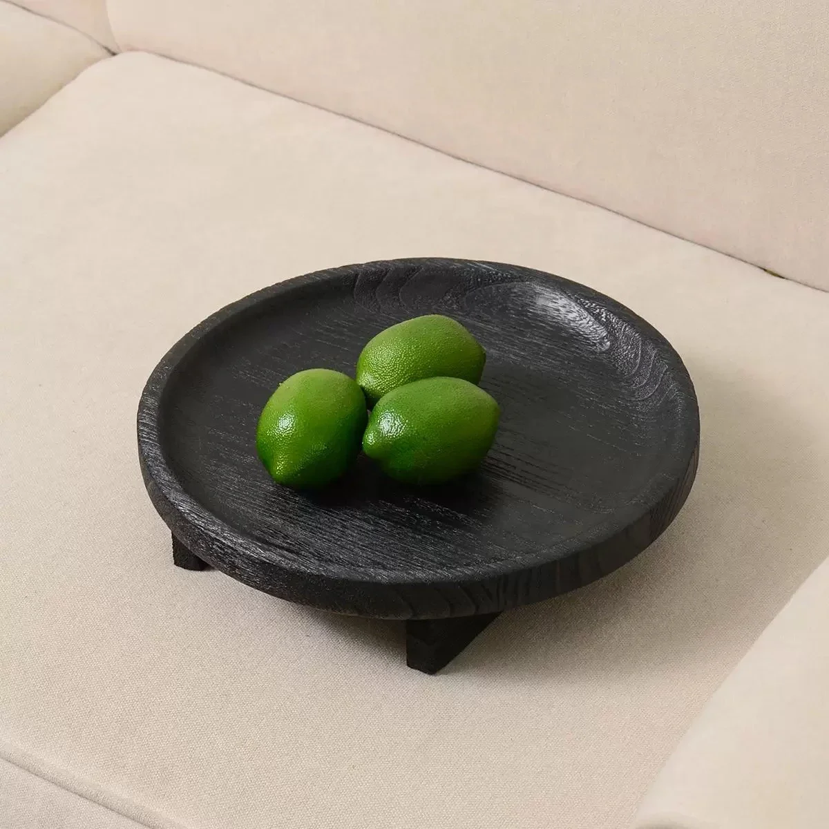 Retro Fruit Plate Home Living Room Coffee Table Teak Black Round Tray Solid Wood Wooden Candlestick Plate black Decorative Tray