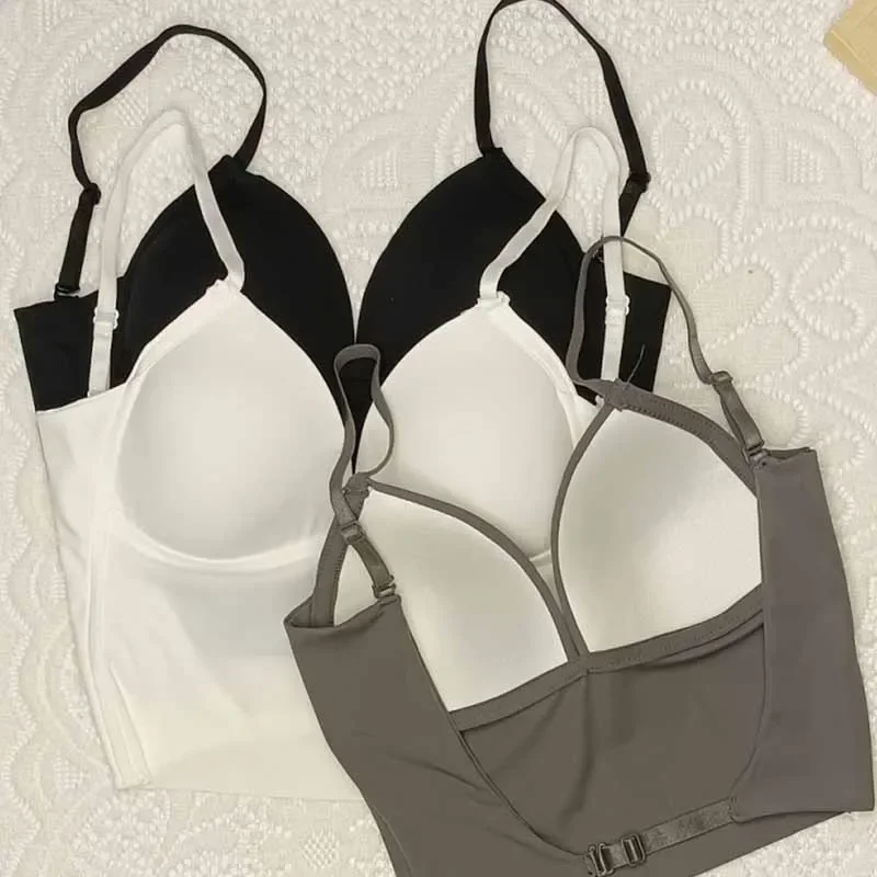 Sexy Retro Invisible Push Up Bra Backless Women Bras Low Cut Sexy Plunge Brassiere Open Back Underwear Seamless Deep U Lingerie