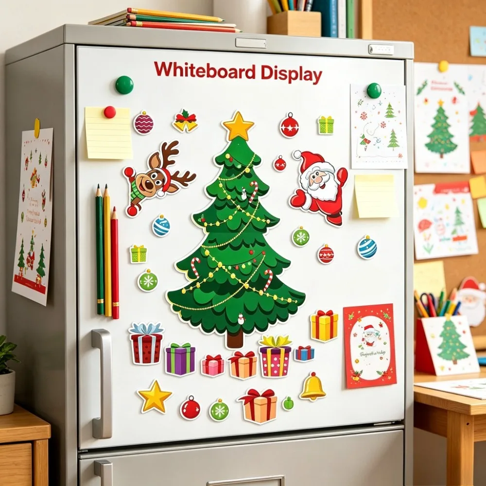 23Pcs/Set Christmas Series Fridge Magnet Set, Christmas Tree, Santa Claus, Reindeer Gift Box Classic Christmas Style, Suitable for Kitchen Refrigerator, Metal Doors, Christmas Home Decoration, Holiday Home Decoration