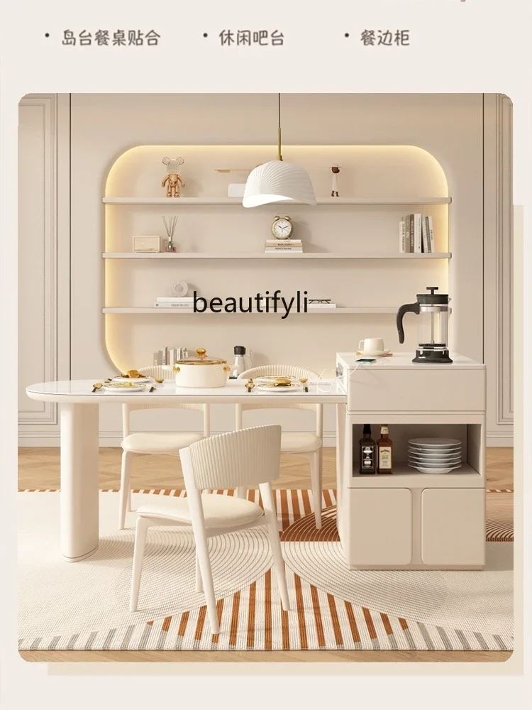 

Stone Plate Zhongdao Table Dining Table Table-Chair Set Integrated Household Light Luxury Dining Table with Induction Cooker