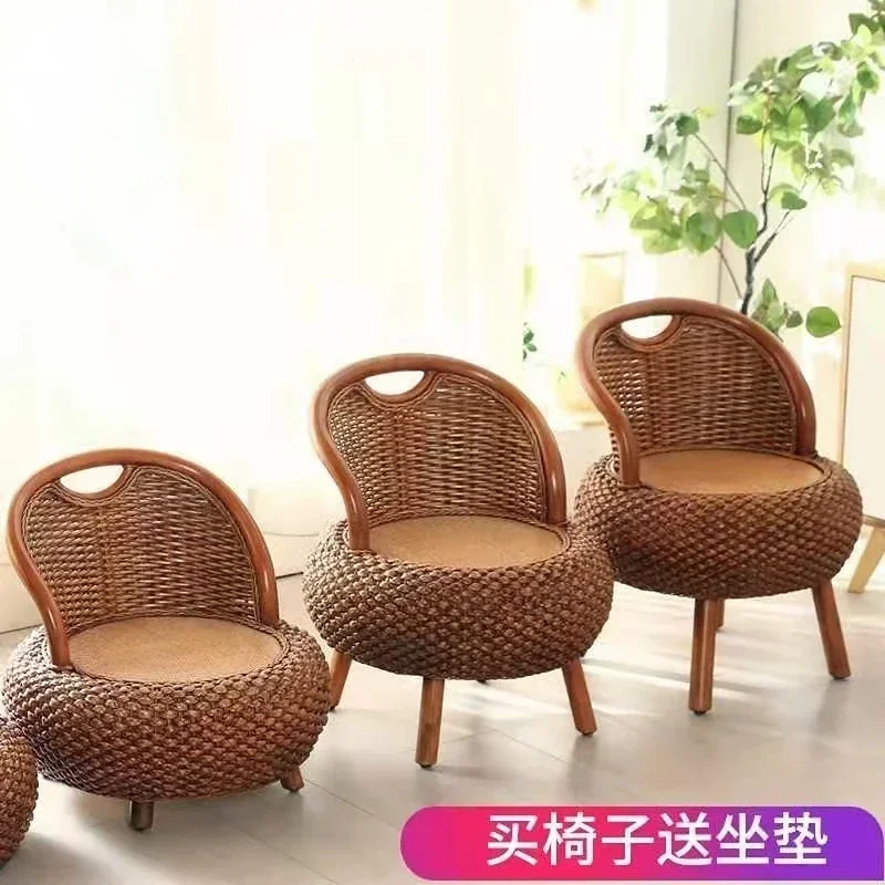 rattan chair balcony arm household round stool low stool rattan chair pastoral woven small natural