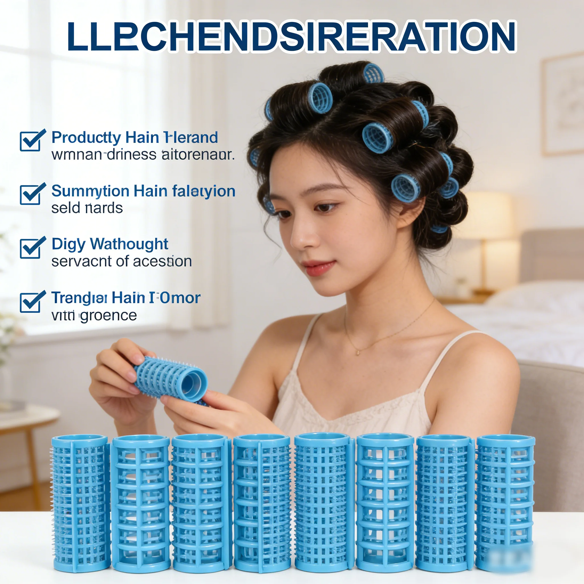 8-piece set of non-heated curling rods for creating various hairstyles, from airy bangs, high forehead, to big waves.