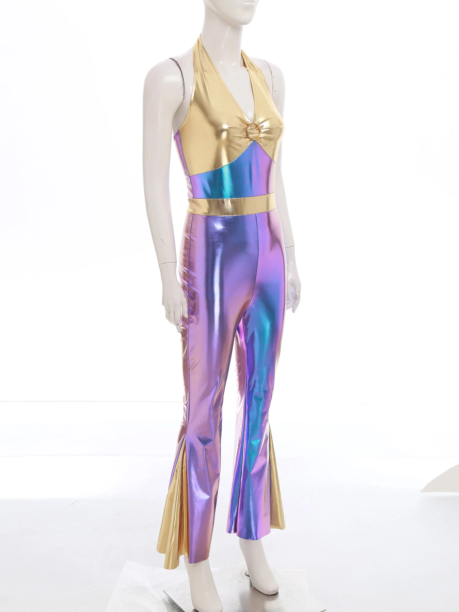 بدلة نسائية لامعة ديسكو معدنية لامعة لكامل الجسم بدلة الهذيان للحفلات والنوادي أزياء مهرجان الجمباز ملابس الرقص