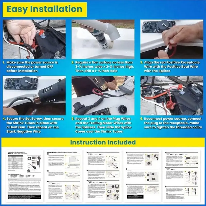 1865120 MKR-28 1865115 MKR-27 Marine Trolling Motor Plug Receptacle Circuit Br Kit 60A For Boats Freshwater Saltwater-A97E