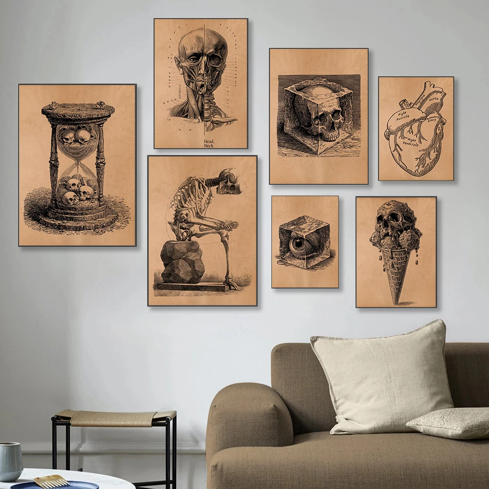 Surreal Anatomical Anatomical Skull Heart Ice Posters Human Brain Science Modern Prints Canvas Painting Wall Picture Home Decor