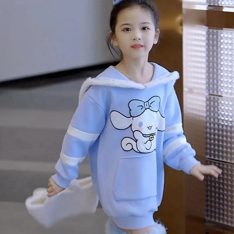 

Kuromi Hoodie Skirt Kawaii Fashion Winter Long Sleeves Student Printing Casual Fleece-Lined and Thickening Child Clothing New