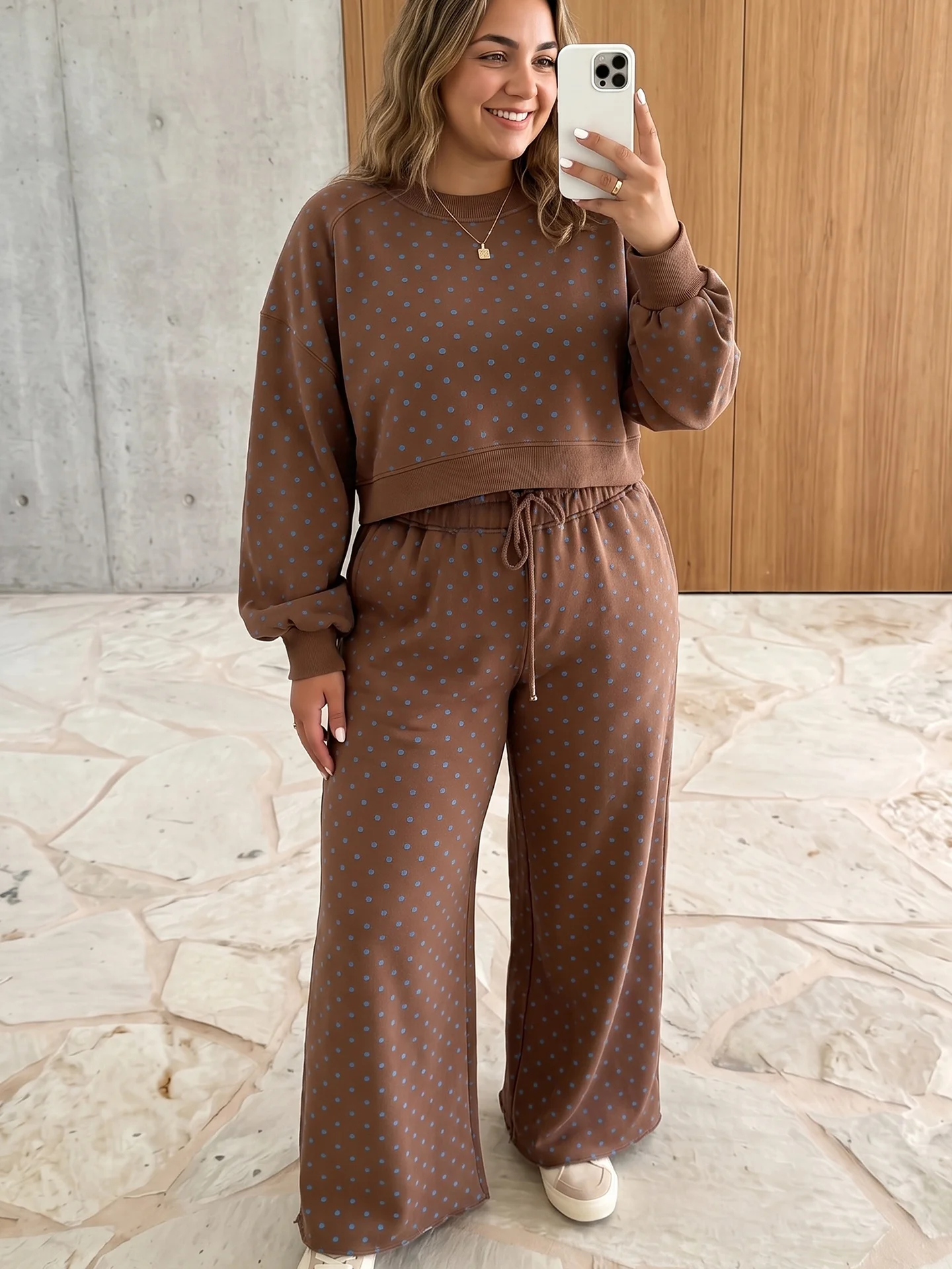 DearLover Casual Polka Dot Color Block plus Size Women's Set Spring Autumn Long Pants Sweatshirt Two Piece Set Fashionable