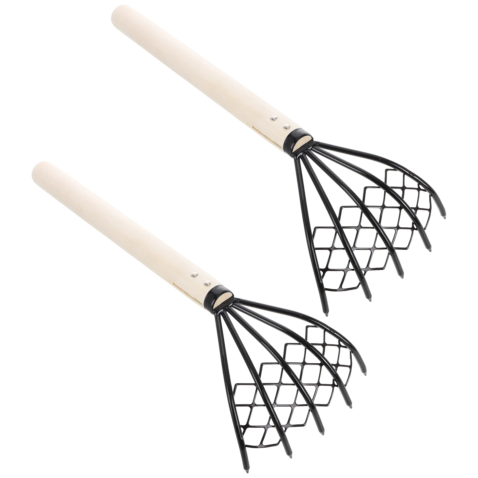 2 Pcs Extended Clam Rake Net for Shellfish Oyster Digging Beach Tool Wooden Handle Iron Material Seafood Harvesting