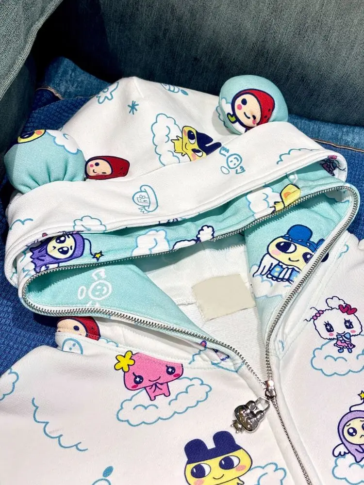 

Худи на молнии с ушками медведя в стиле Y2K, женский весенне-осенний милый кардиган свободного кроя, повседневный топ для студентов, сладкий и стильный